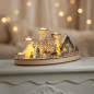 Preview: Ein Stimmungsvoller Adventsleuchter mit Teelichthalter und innen beleuchtetem Led. Ein liebevoll filigran gestalteter Waldhaus mit Winterkindernfiguren, beleuchtet von warmen LEDs, belebt die Weihnachtsdekoration.