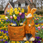 Preview: XXL Blumentopf mit Hasenfigur und Weidenkorb mgo Outdoor