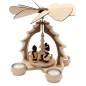 Preview: „Holz‑Weihnachtspyramide mit zwei Schneemannfiguren, natur/braun, Teelichtpyramide mit drehenden Flügeln“