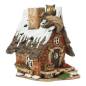 Preview: Lichthaus Keramik auf Holzplanken und dekorativen Blumenkästen mit Eule auf dem Dach. Handgefertigt und handbemalt mit wunderschönen Farben. Ideal für Winter- und Weihnachtsdekorationen sowie für eine gemütliche Hausdekoration. Größe: zirka HxBxT 15 x12 x