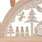 Preview: Ein traditionell hergestellter Lichterbogen in der Form des Seiffener Kirchens, mit 7 Flammen und detailgetreu beleuchteten Gebäuden, aus hochwertigem Buchenholz, perfekt für eine weihnachtliche Fensterdeko.