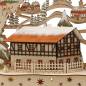 Preview: innenbelauhtets fachwerkhaus auf schwibbogen schneemannfigur