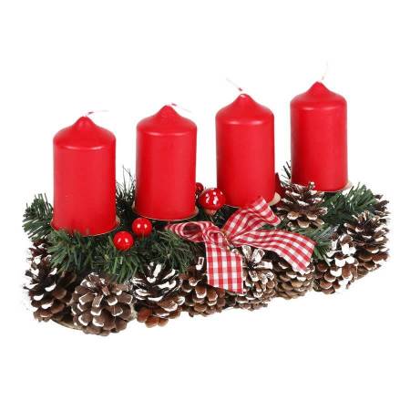 Adventsgesteck mit 4 Kerzenhaltern rote Schleife