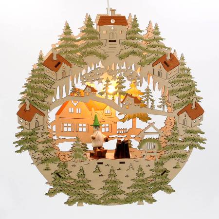 fensterbild waldwichtel lagerfeuer holz beleuchtet