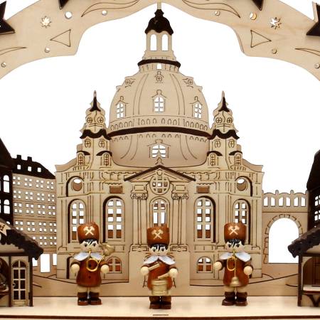 Schwibbogen Dresdner Frauenkirche  Weihnachtsmarkt bergmann