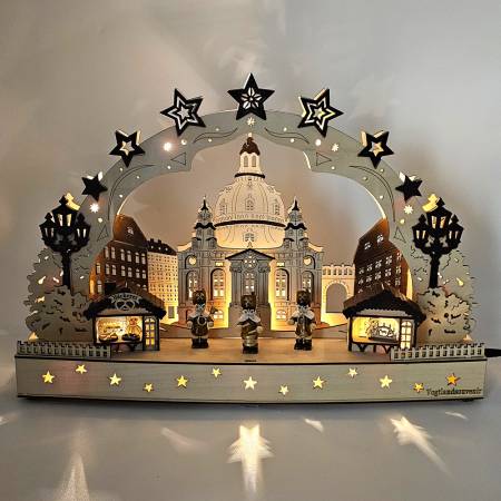 Schwibbogen Dresdner Frauenkirche  Weihnachtsmarkt bergmann
