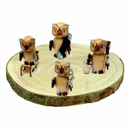 Miniaturen Holz Eulenfiguren beige 4er Set