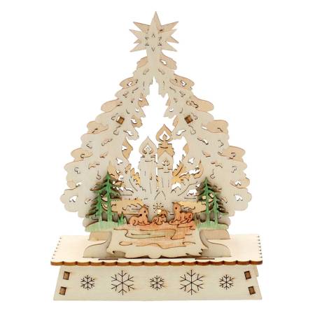 Ein wunderschöner Holz-Mini-Schwibbogen "Weihnachtsbaum" mit led-beleuchtet, perfekt für eine Weihnachtsfeier oder ein firmenes Geschenk zu Weihnachten.