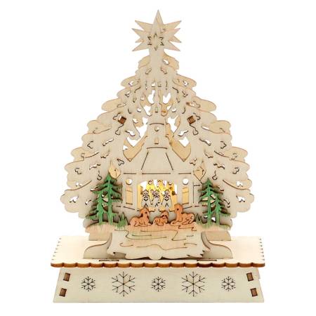 Ein wunderschöner Holz-Mini-Schwibbogen "Weihnachtsbaum" mit LED-Belichtung, der perfekt für eine Geschenk-Weihnachtsfeier oder ein Firmengeschenk zu Weihnachten geeignet ist. Mit seiner eleganten Gestaltung und den 6 sortierten Farben (Rehe, Schneemann, 