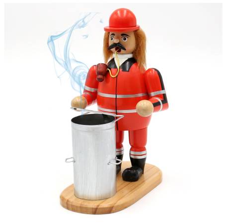 „Holz Räuchermännchen Müllmann mit Pfeife und sichtbarem Rauch aus der Mülltonne“