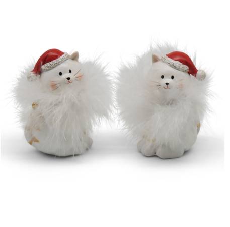 Katze Lilly – Weihnachtskatze aus Polyresin mit Kunstfell, flauschig