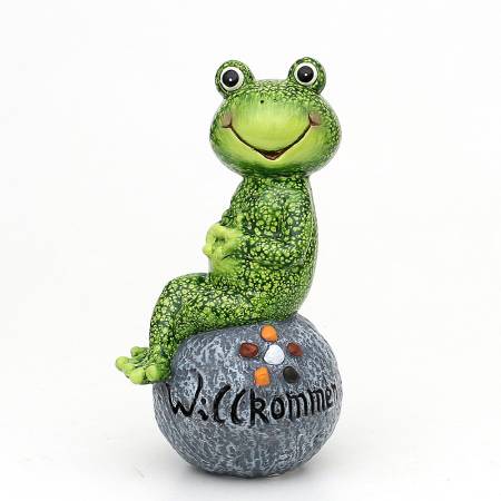 frosch keramik aussendeko willkommenstein