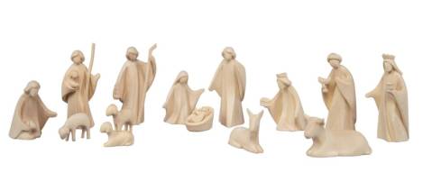 Krippenfiguren als 15-teiliges Set naturfarben Handgeschnitzt