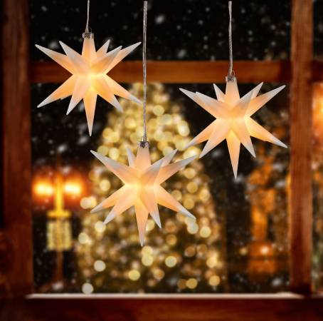 weiss 3er Sternenhänger-LED Kunststoff Sternenkette in-outdoor