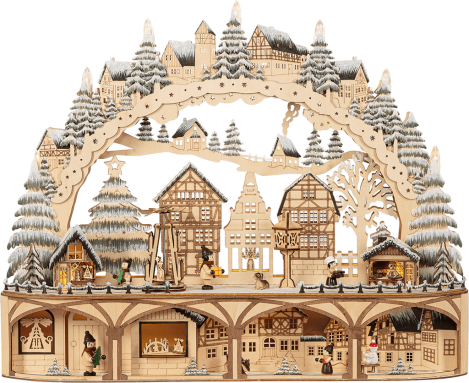 XL LED-Lichterbogen „Weihnachtsmarkt“ –mit Bewegung- filigrane Holzkunst mit Timerfunktion