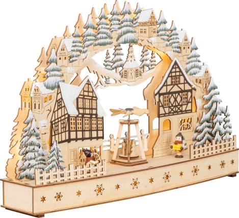 Schwibbogen Fachwerkhäuser mit Drehender Pyramide