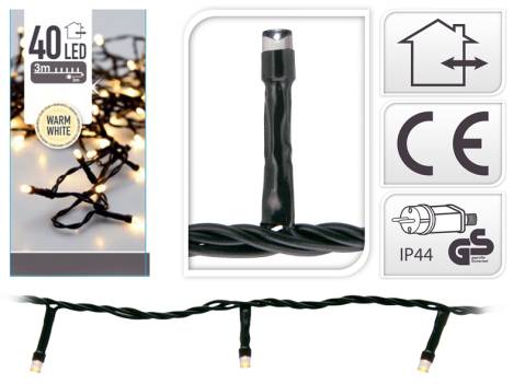 Lichterkette 40 LED, warmes weiß für aussen Kunststoff, Länge 600 cm