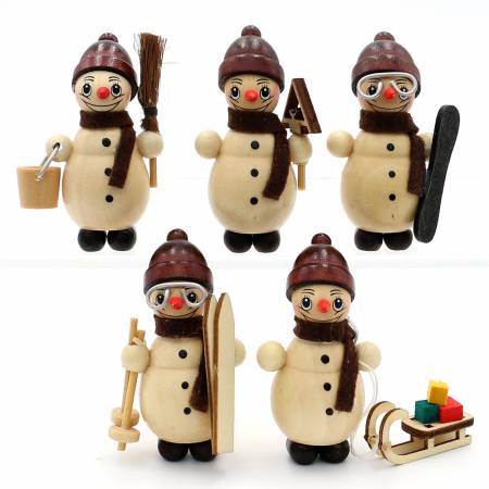 5er Set Holzfiguren Miniaturen Schneemannfiguren "Winterspaß"