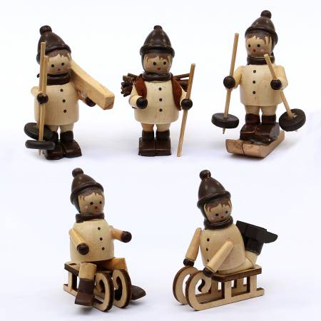 Set Miniatur-Holzfiguren mit Ski & Schlitten zum selbst bestücken