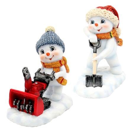 Polyresin Schneekinder mit Mütze und Schal Mit Schneefräse und Schneeschaufel