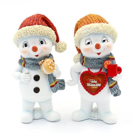 Polyresin-Schneekinder Schneemannfiguren "Weihnachtsmarktbesucher"