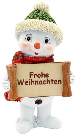 Polyresin-Schneemann Schneekindmit Mütze und Schal in Grün/Rot