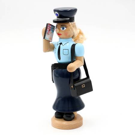 Räucherfrau „Polizistin“ aus Holz mit Uniform und Smartphone