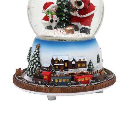 Schneekugel „Santa“ mit bewegter Eisenbahn – LED, Musik & Farbwechsel, Polyresin