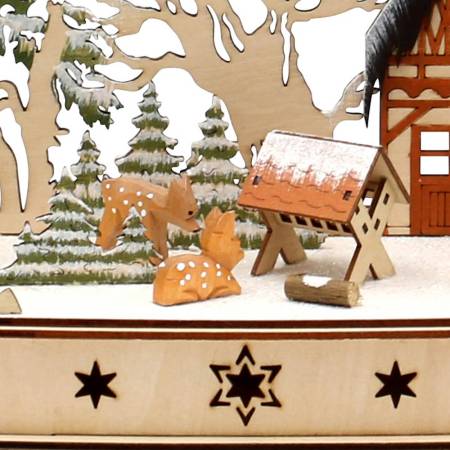 Schwibbogen Winterwald mit Moosmann Figuren Acrylglas Hintergrund