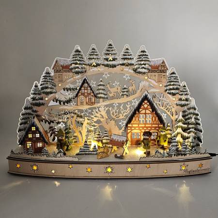 Schwibbogen Winterwald mit Moosmann Figuren Acrylglas Hintergrund
