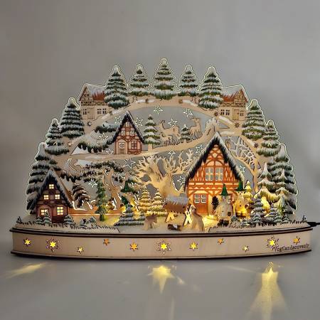 Holz Schwibbogen "Winterwald mit Wichtel Figuren"beleuchtet led
