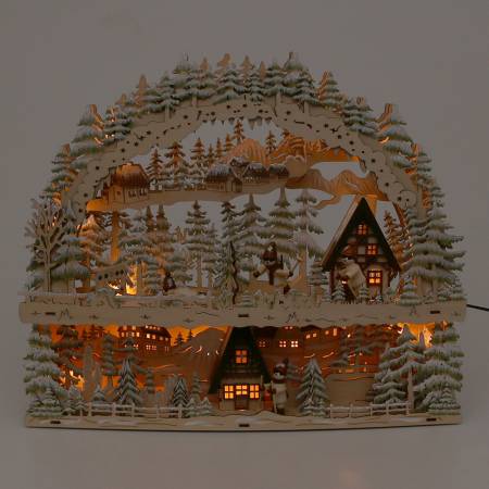 3d led beleuchteter lichterbogenmit gedrechselten winterfiguren biathleten