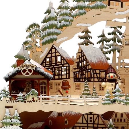 Schwibbogen mit Bank dekorativer filigran Schneemannfiguren Weihnachtsmarkt