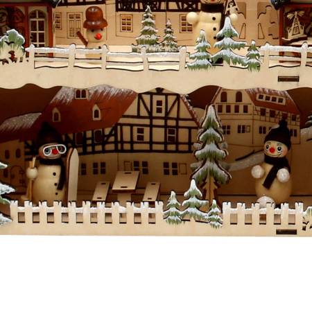 Schwibbogen mit Bank dekorativer filigran Schneemannfiguren Weihnachtsmarkt