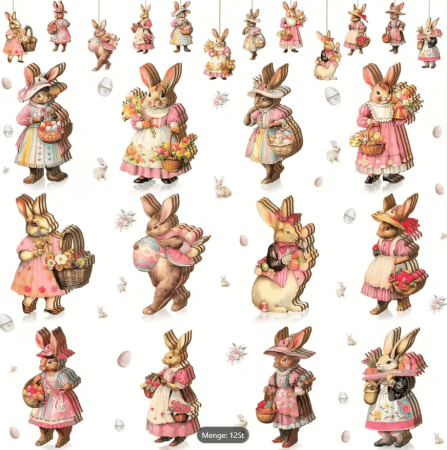 Osterdekoration – Hängende Osterhasen Holzanhänger im altdeutschen Stil