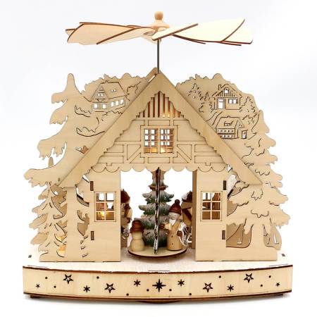 Festliche Holzkunst mit beweglicher Szene und Wintercharme