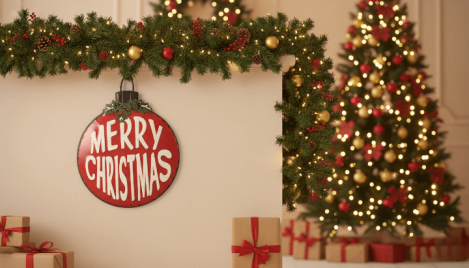 wandschild weihnachten retro glaskugel wanddeko