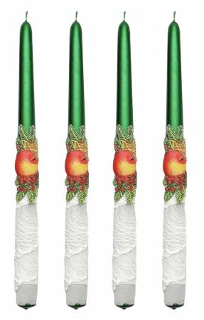 weihnachtskerzen tannengrün weiss mit wachsapplikationen