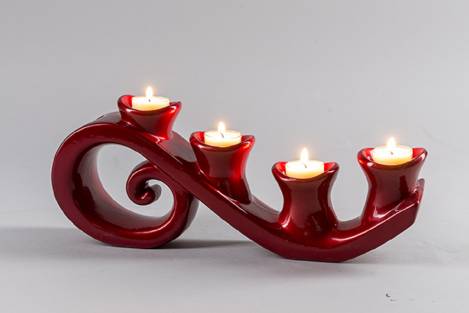 großer Teelicht oder Kerzenhalterhalter Keramik rot modern