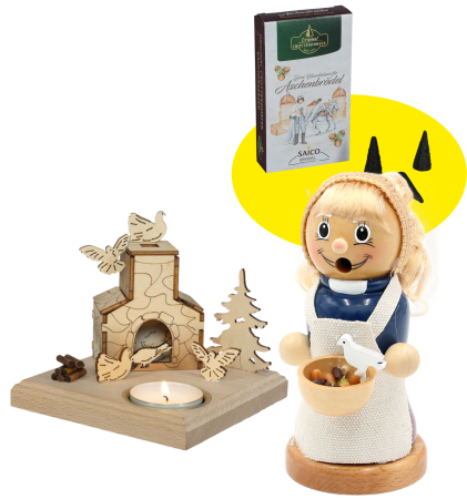 Geschenkset Aschenbrödel – Räucherkamin mit Teelicht & gratis Räucherkerzen
