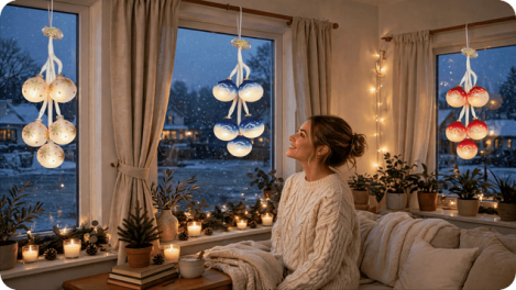 Glaskugelschmuck Leuchtgehänge beleuchtet Motiv Landhaus LED