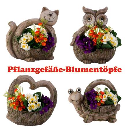 figürliche pflanztöpfe her,eule,katze