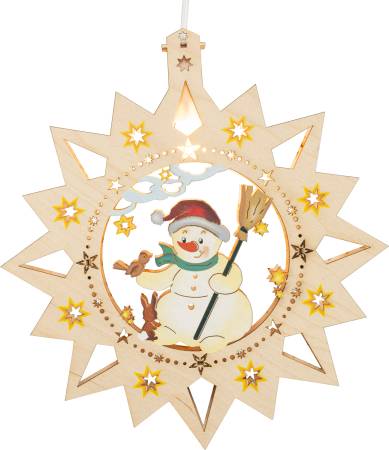 led beleuchtetes fensterbild mit schneemann figur farbig saico erzgebirge