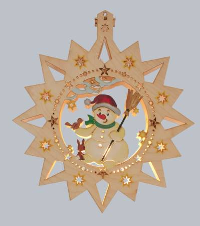 LED Fensterbild lustiger Schneemann beleuchtet fensterlicht