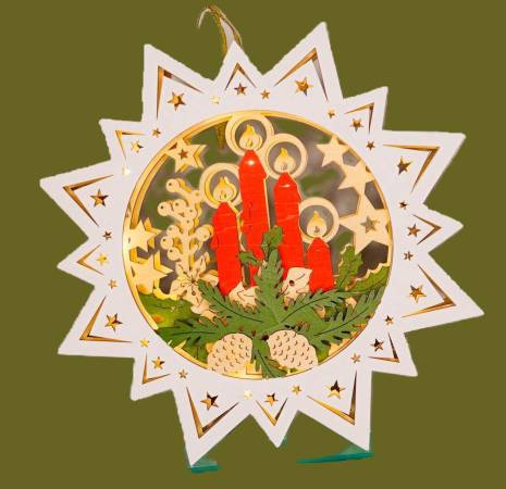 beleuchtetes Fensterbild Adventsstern farbig Led-mit Doppeltimer