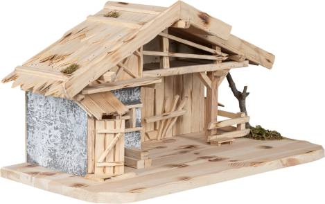 Große Weihnachtskrippe Handarbeit aus Echtholz links