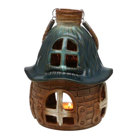 keramik hand art windlichterhaus braun glasiert