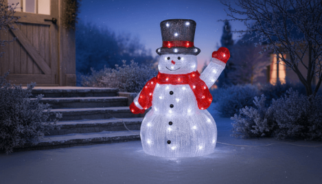 LED Acryl Schneemann mit Zylinder Aussendeko Weihnachten