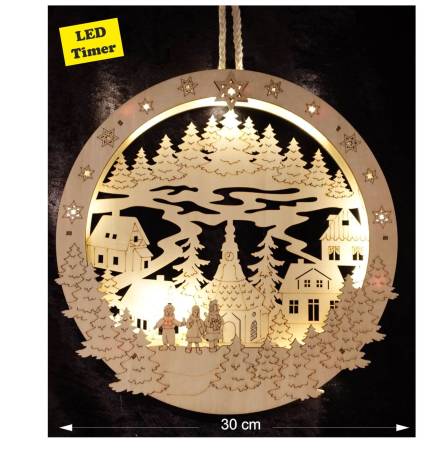 LED-Fensterbild Seiffener „Winterdorf“  Doppel-Timer-Funktion