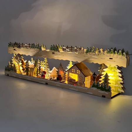 LED-Lichtersockel Weihnachtsdorf: 50 cm hoher Lichtersockel mit Timer und 3D-Weihnachtsdekoration, beleuchtet mit energiesparenden LED-Leuchten.